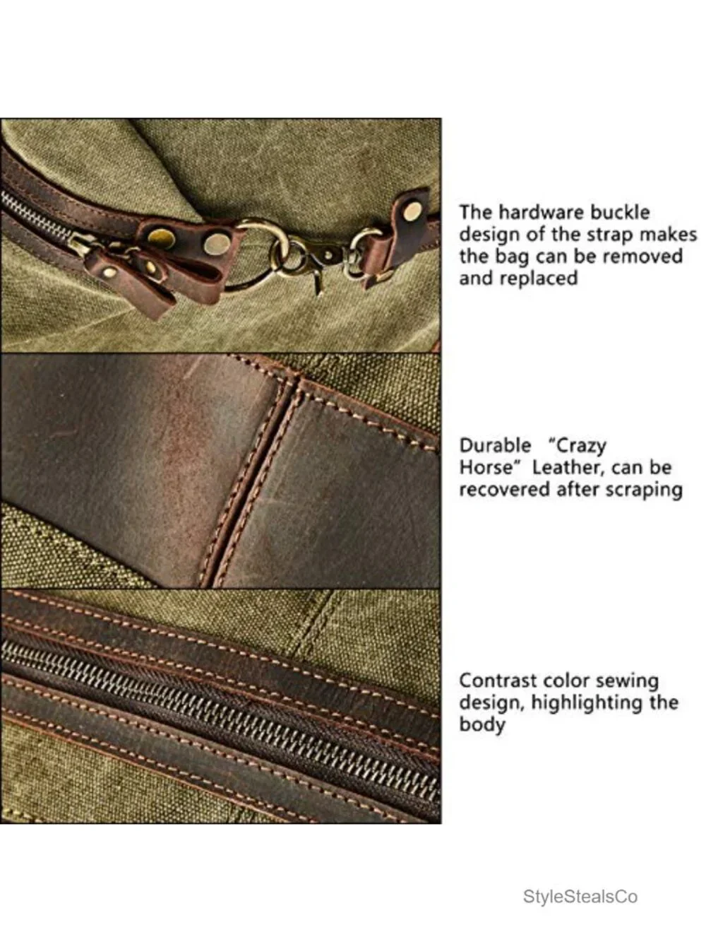 Oversized Canvas Genuine Leather Trim Travel Tote Duffel Weekend Bag